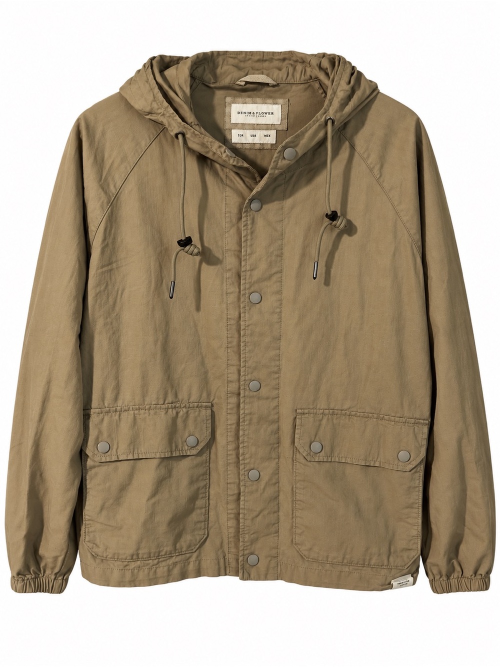 Denim & Flower Men's Khaki Hooded Utility Jacket size medium